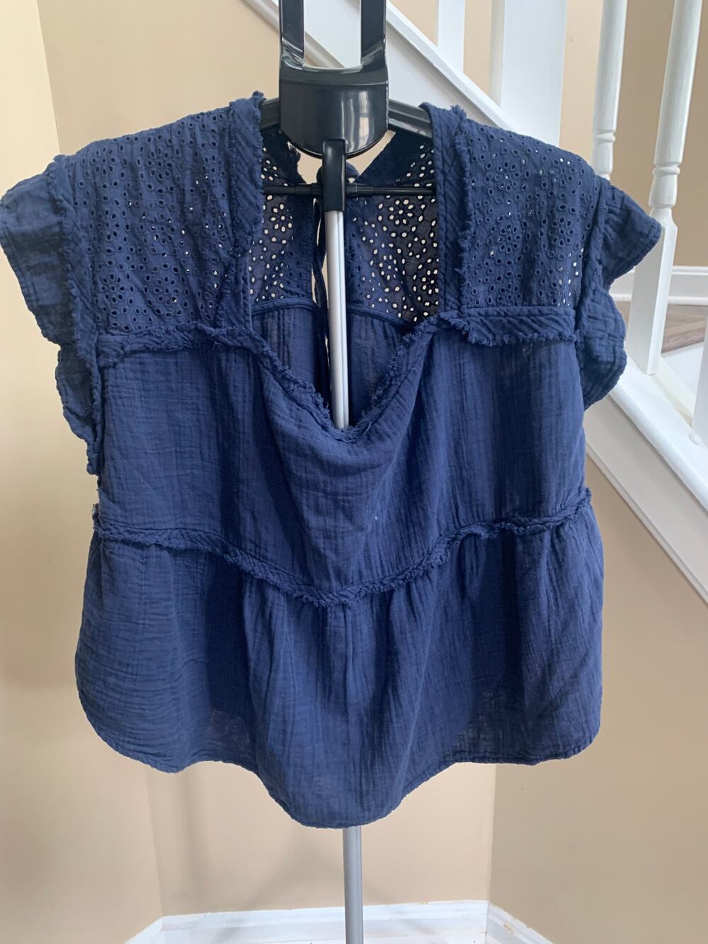 Maurice's Navy Short Sleeve Shirt Women's 1xl Eyelet Blouse